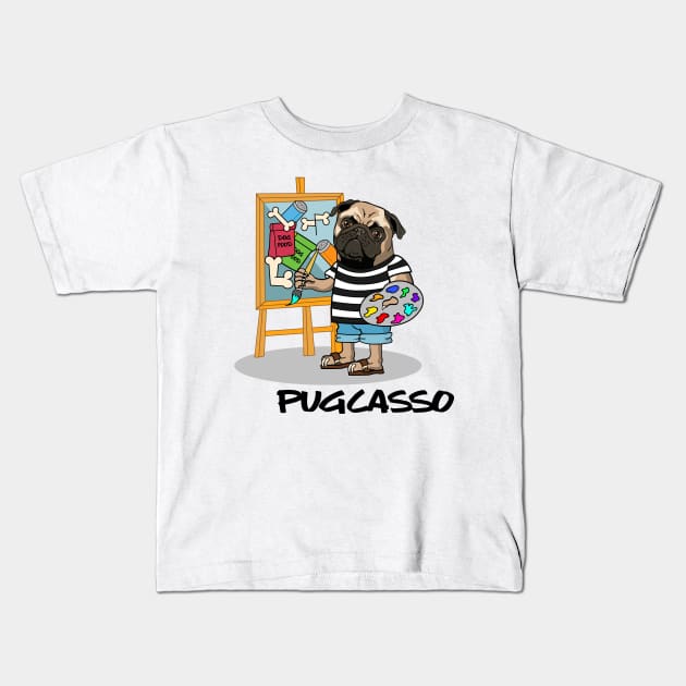 Pugcasso Dog T shirt Kids T-Shirt by EasyTeesy